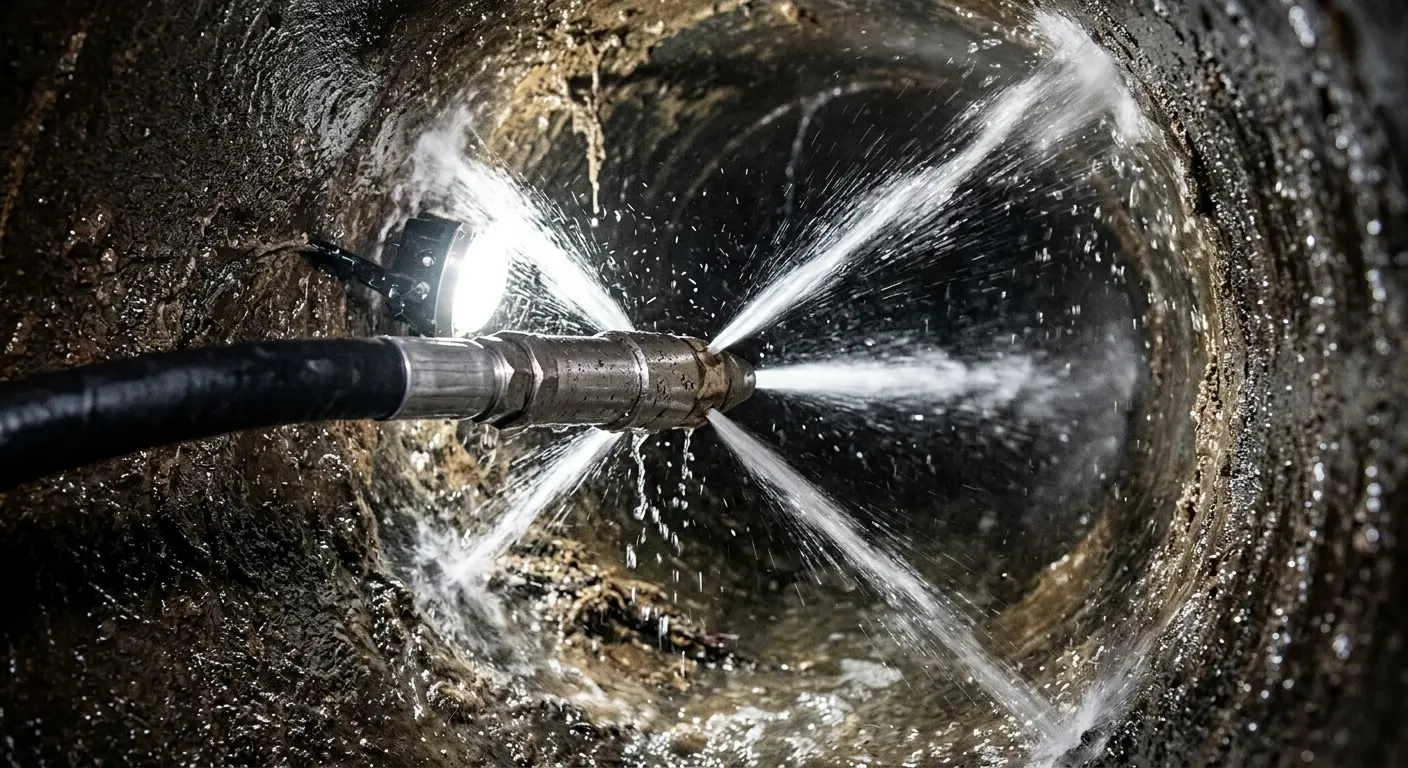 High-pressure hydro jetting nozzle cleaning sewer pipe for Sewer Cleanout in Scranton